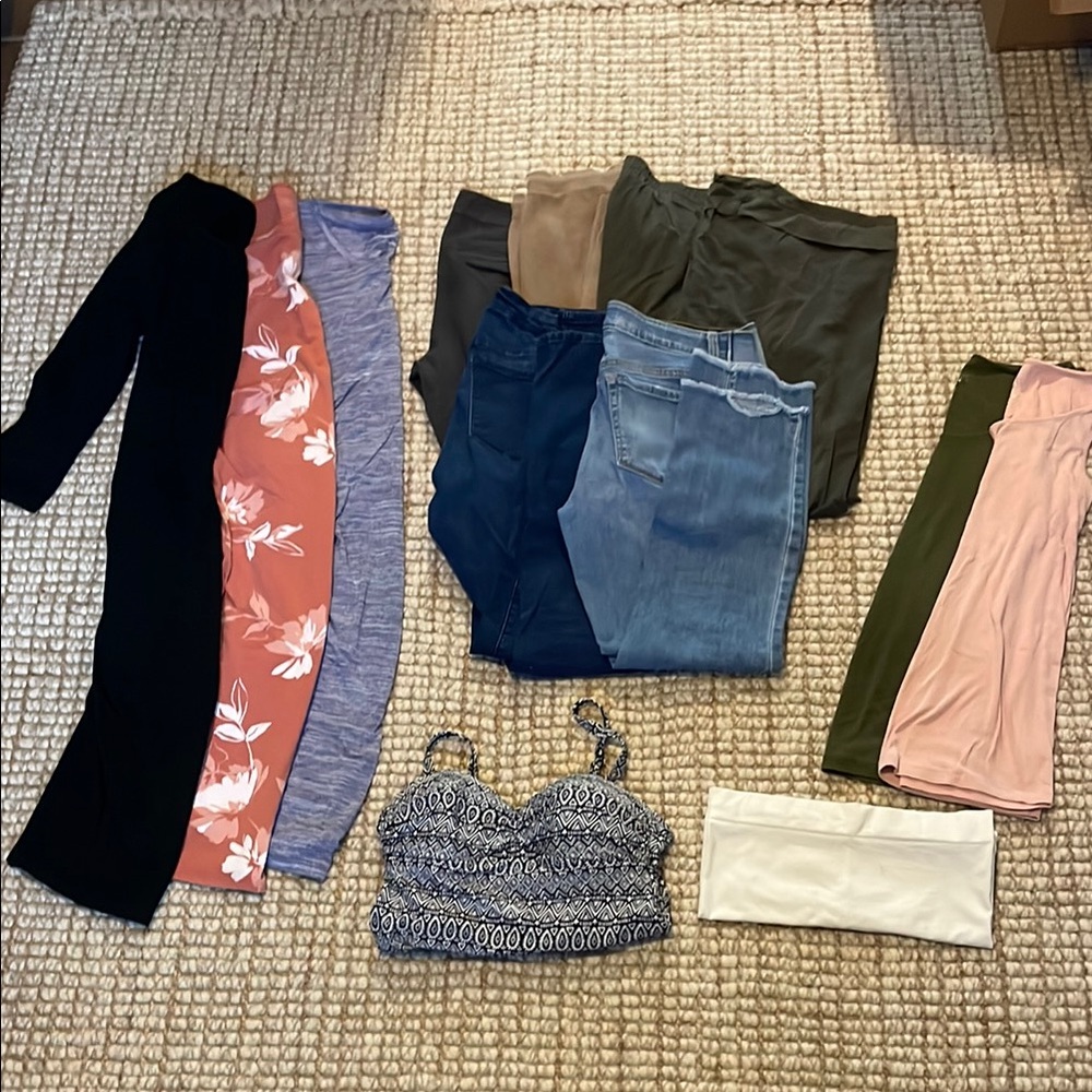 Maternity 12 piece clothing bundle XS/S- pants, tanks, dresses, bathing suit